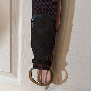 Thick Black Leather Belt with Gold Buckle
